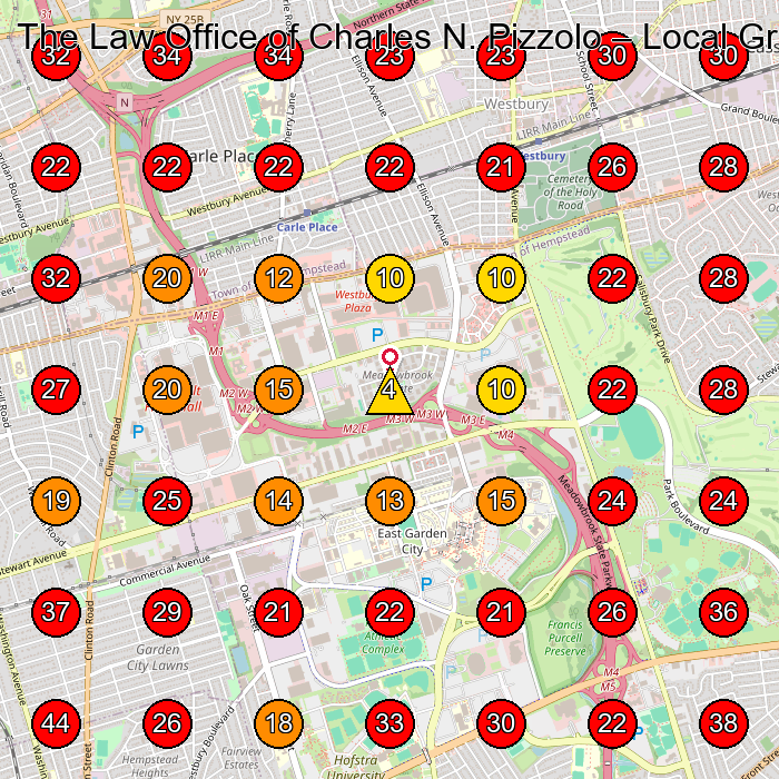 The Law Office of Charles N. Pizzolo GeoGrid visibility map for Personal Injury Attorney in Garden City